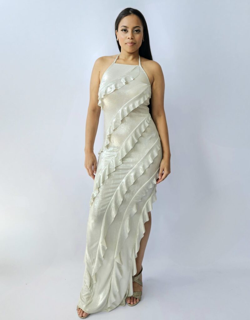 Luna Foil Frill Halter dress